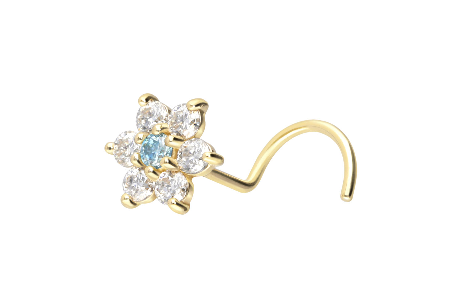 14/18 Karat Gold Nasenstecker Nasenpiercing Spirale MOISSANIT-BLUME